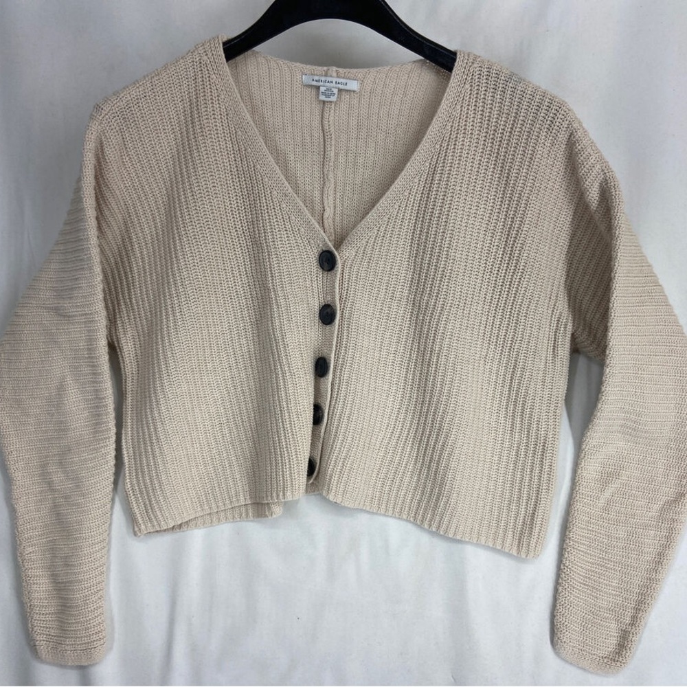 Beige Button-Up Cardigan Sweater